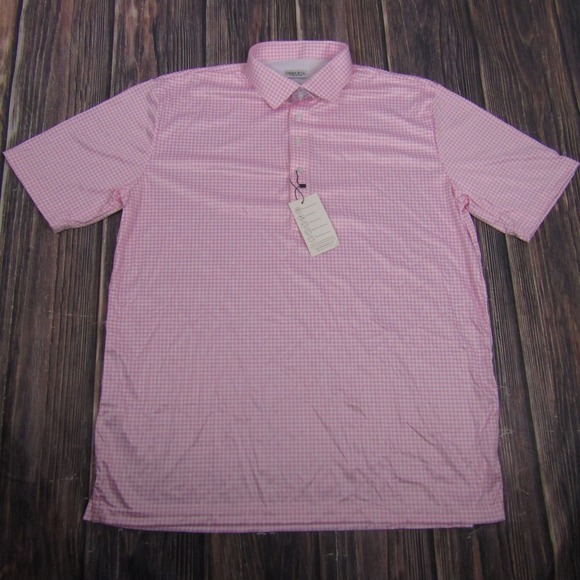 Collars & Co. Other - Collars & Co Polo Shirt Mens XL Pink Gingham Dress Collar Stretch Short Sleeve